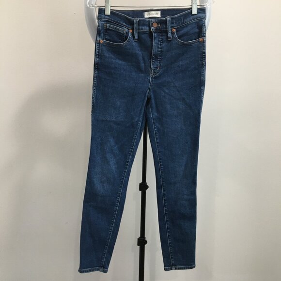 MADEWELL Petite 5 Pocket Logo Hardware Med/Dark Wash 10" High Rise Skinny Jeans - Picture 1 of 9